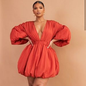 PLT rust puff sleeve dress